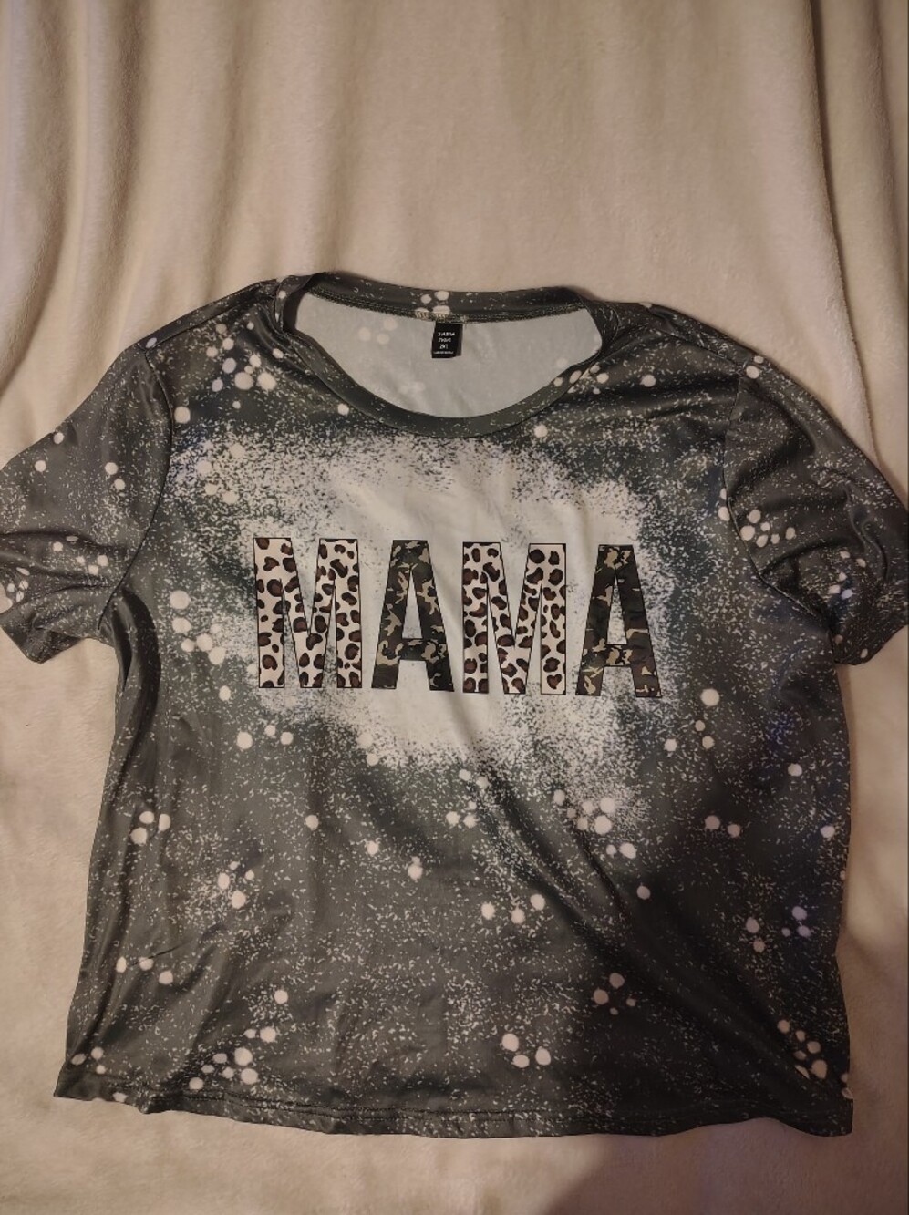 SHEIN Black Gray 'MAMA' Short Sleeve Tee with Leopard Print Letters